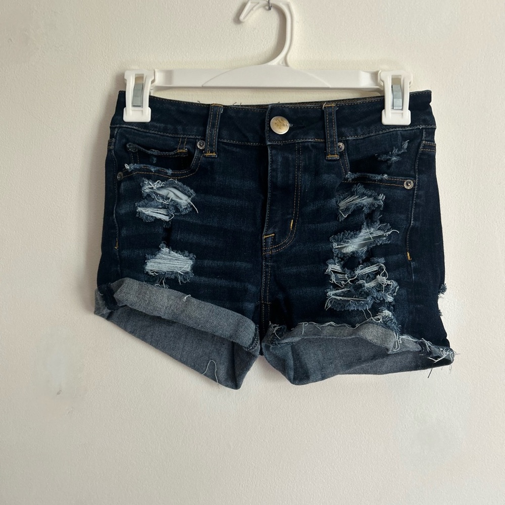 American Eagle Outfitters Blue Distressed Jean Shorts